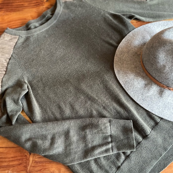 All Saints Olive Green Sweater with Leather Shoulders - Picture 3 of 10